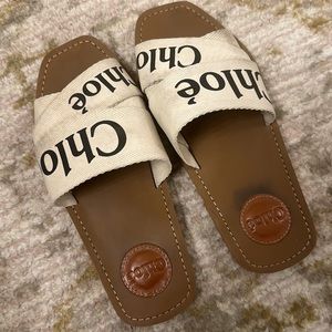 Chloe Woody Logo Slide Sandal White